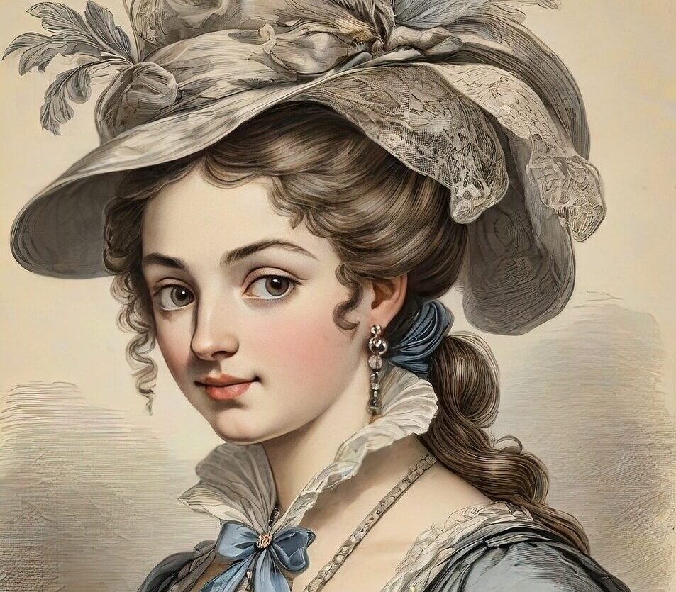 Drawing of an 18th-century woman.