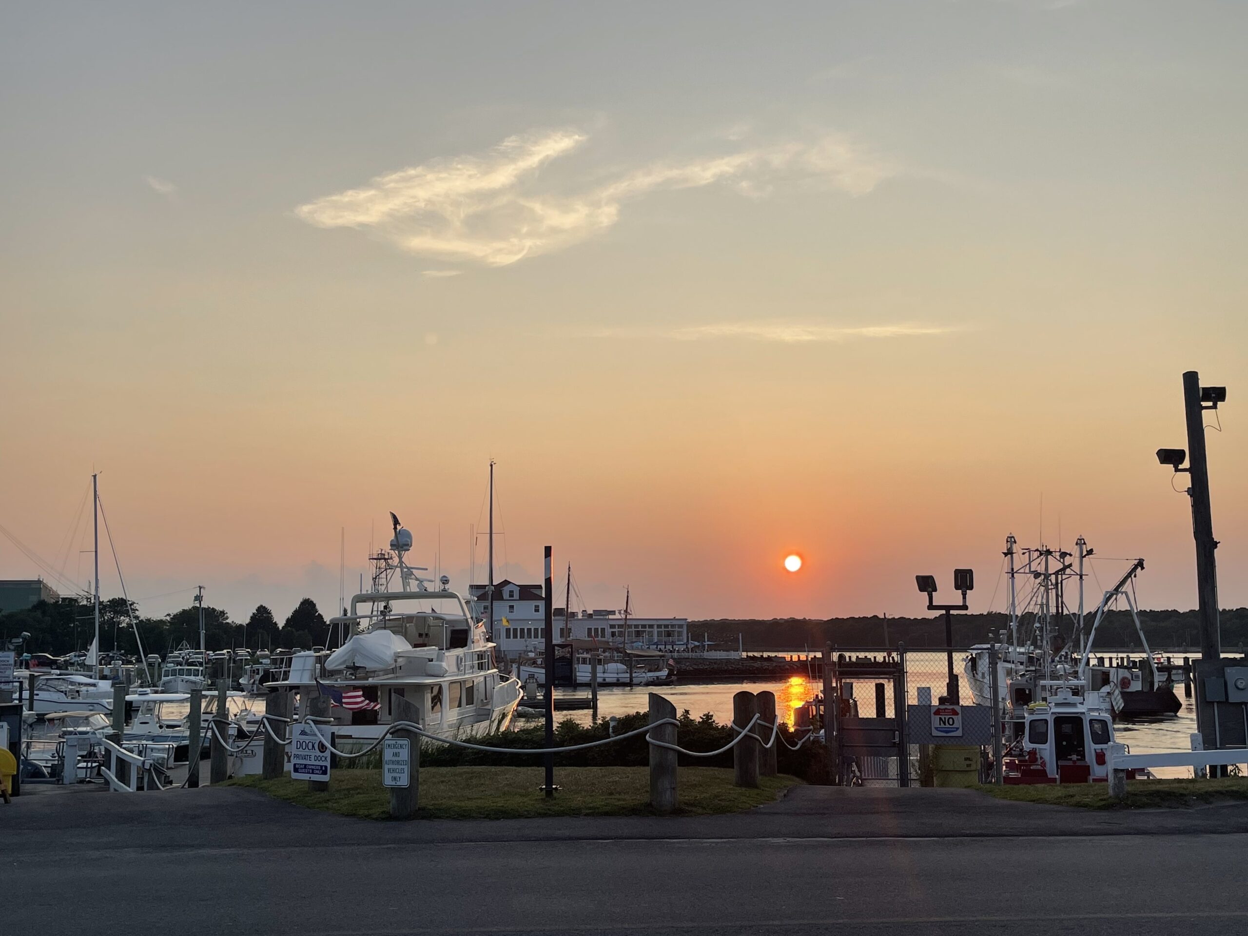 Picture of a marina at sunset. 