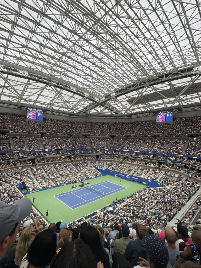 Picture of Arthur Ashe Stadium at the US Open for tennis. 